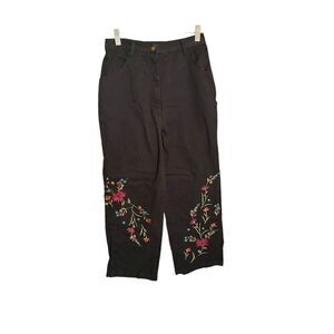 Studio west, women’s black, wide leg, floral embroidered pants, size small